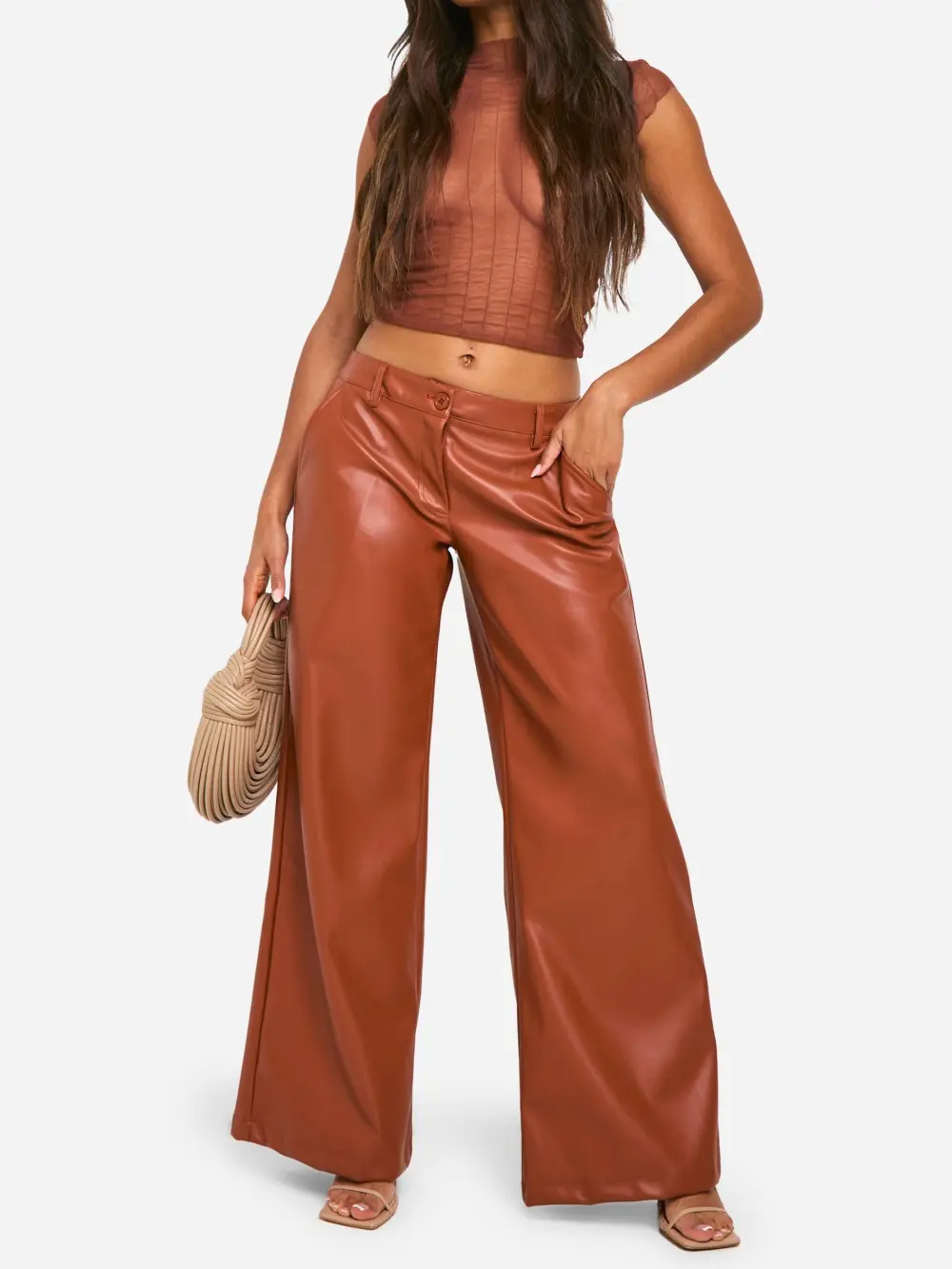 LOW RISE PU WIDE LEG TROUSER