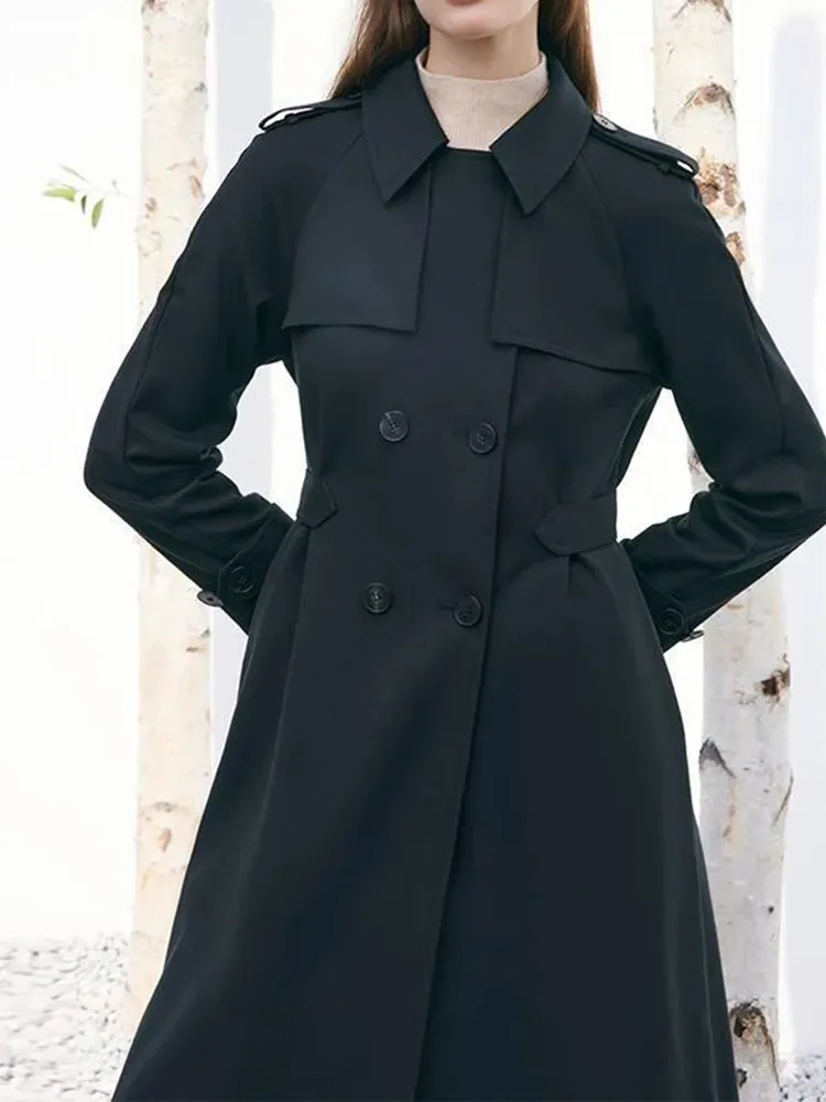 Worsted Woolen Gathered Waist Women Trench Coat