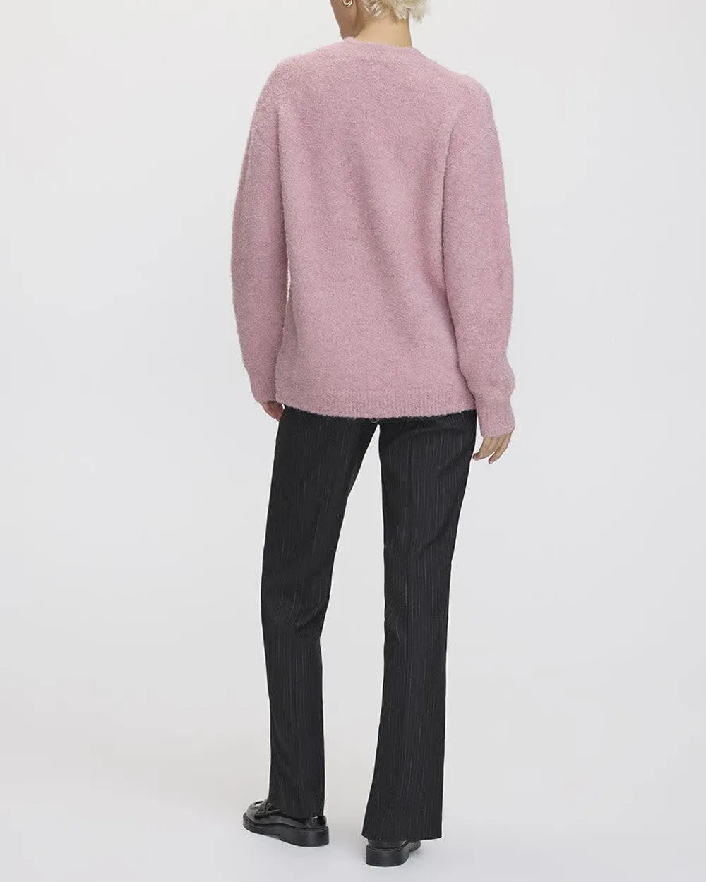 Long-Sleeve Crew-Neck Loose Bouclé Pullover