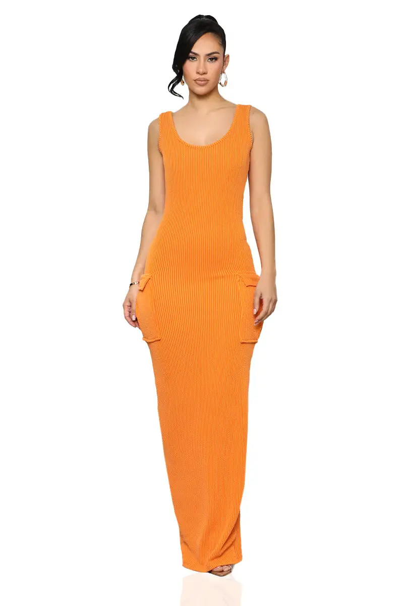Rest N' Play Ribbed Dress (Orange)-FINAL SALE