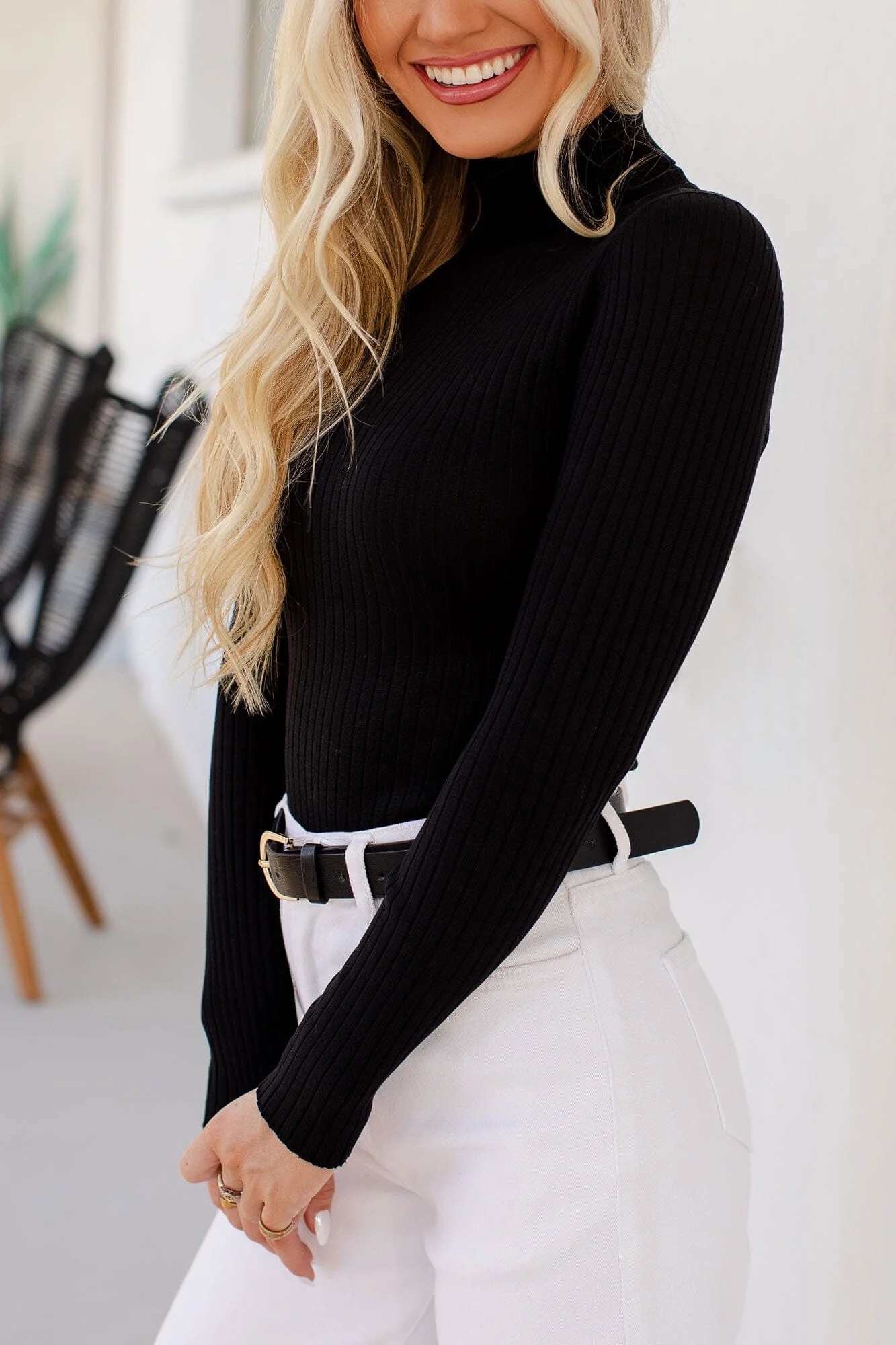 True Rose Ribbed Turtleneck Bodysuit