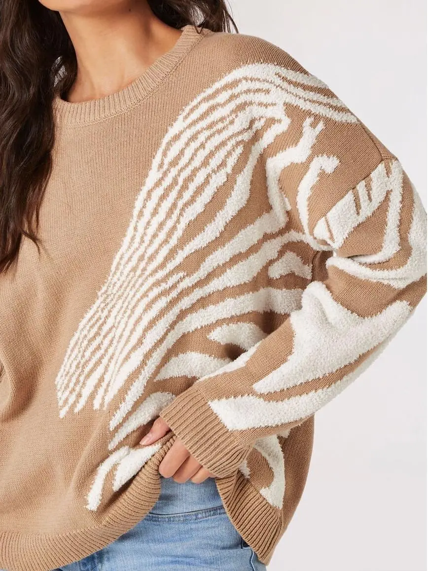 Fuzzy Zebra Stripe Oversized Jumper