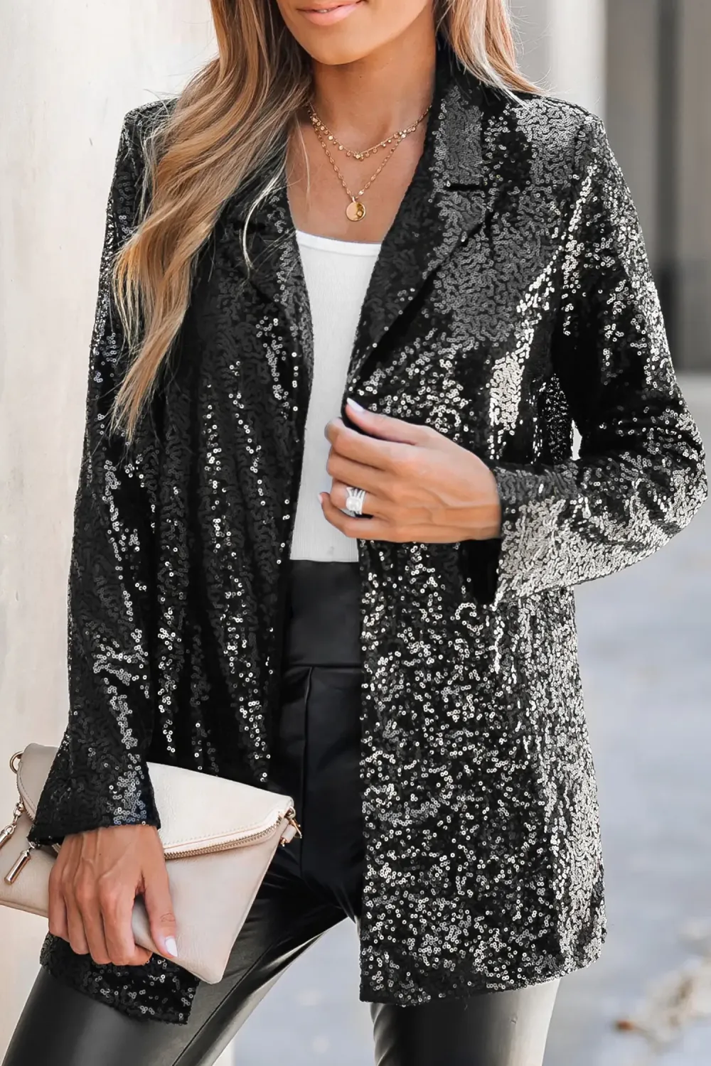 Starlight Sequin Open-Front Blazer