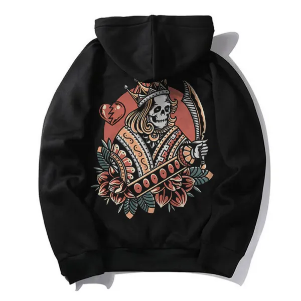 Skeleton King Print Streetwear Classic Men閳ユ獨 Hoodie