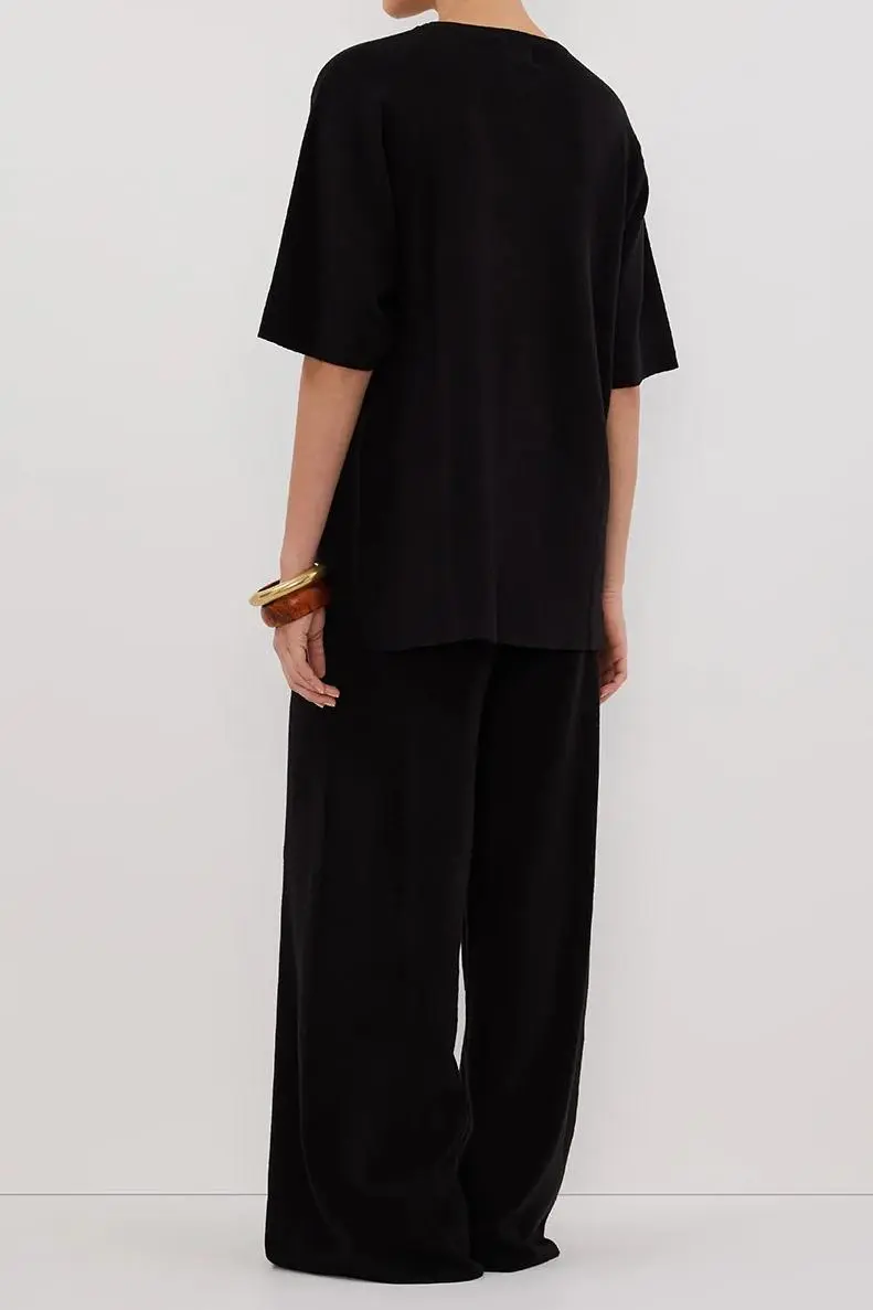 OLIVIA BLACK WIDE LEG KNIT PANT