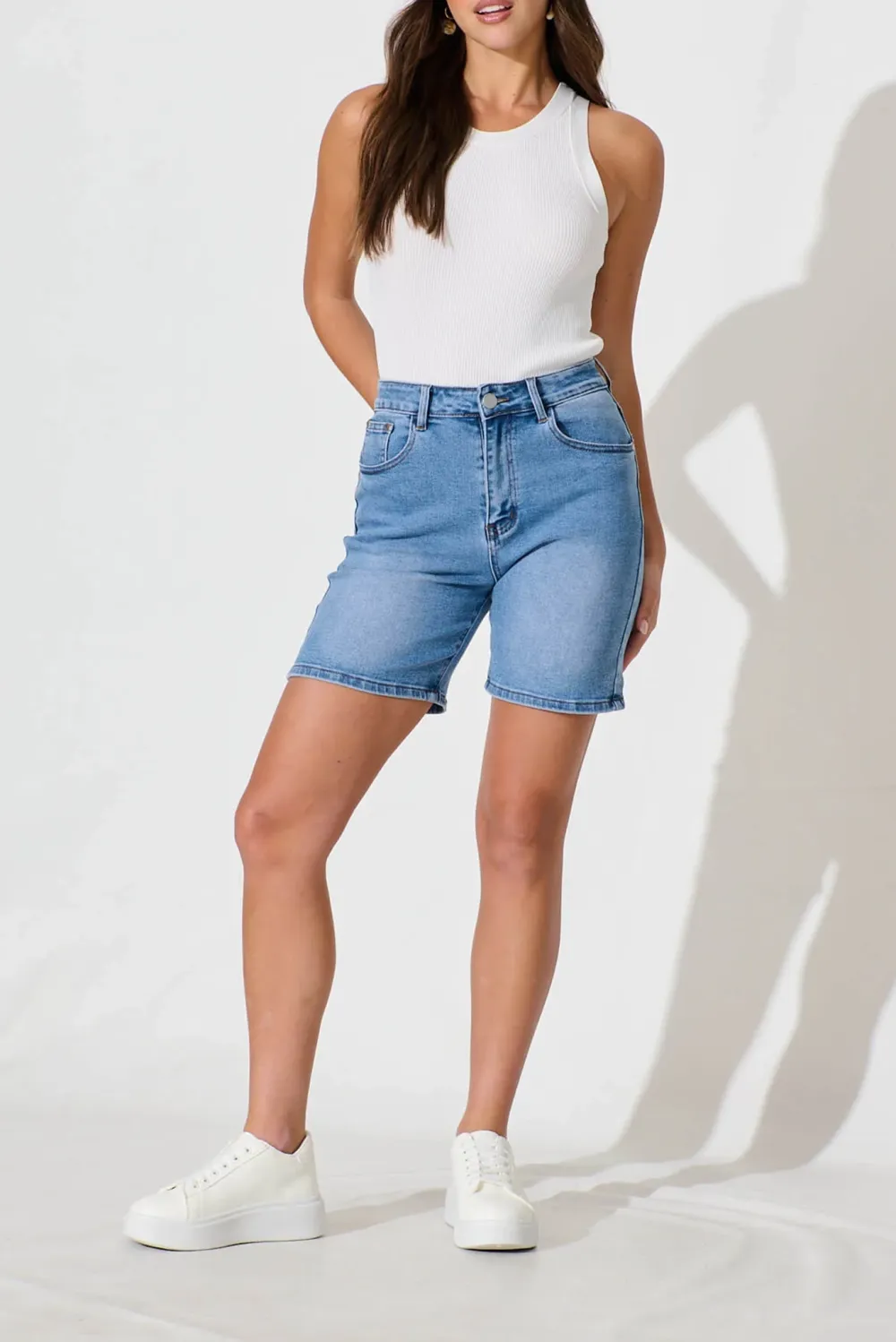 Light Blue Denim High Waist Shorts