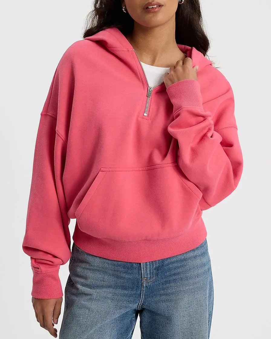 Relaxed Quarter Zip Banded Bottom Hoodie