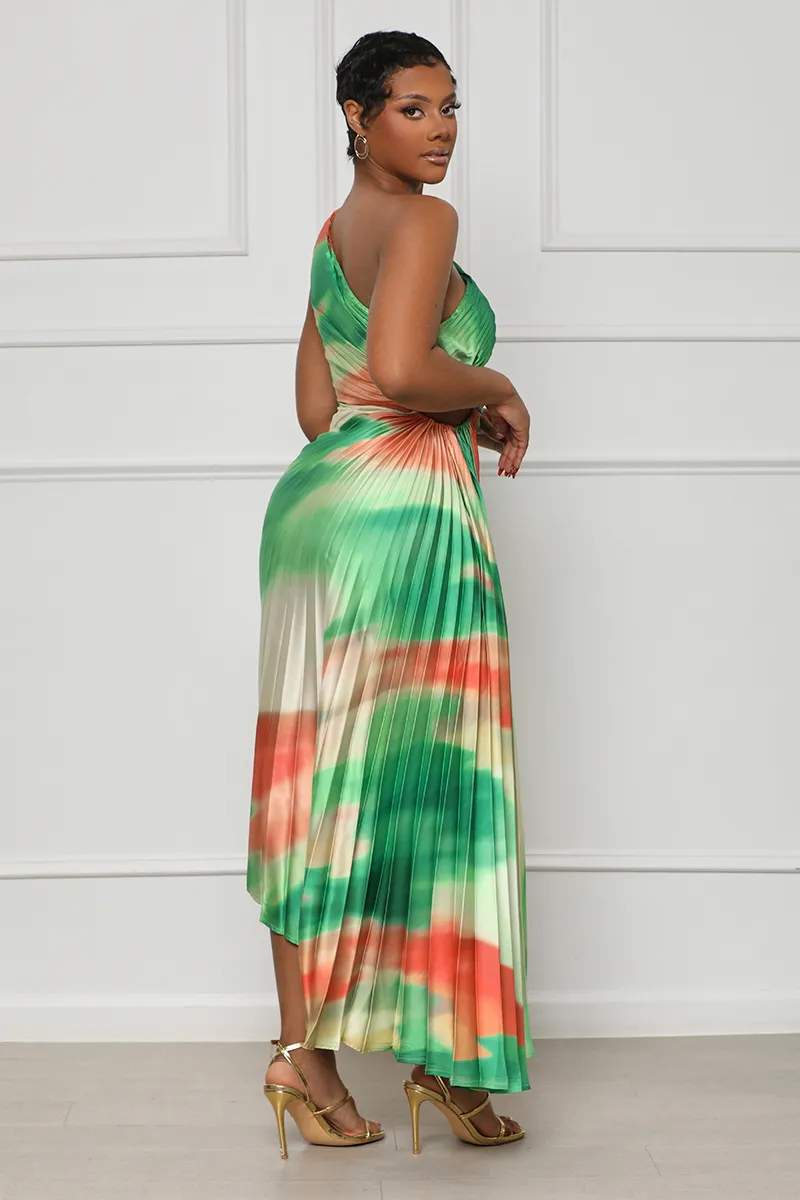 Sunkissed Watercolor One Shoulder Dress (Green Multi)