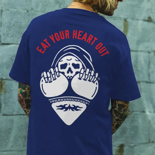Eat Your Heart Out Skull Printed Men's T-shirt