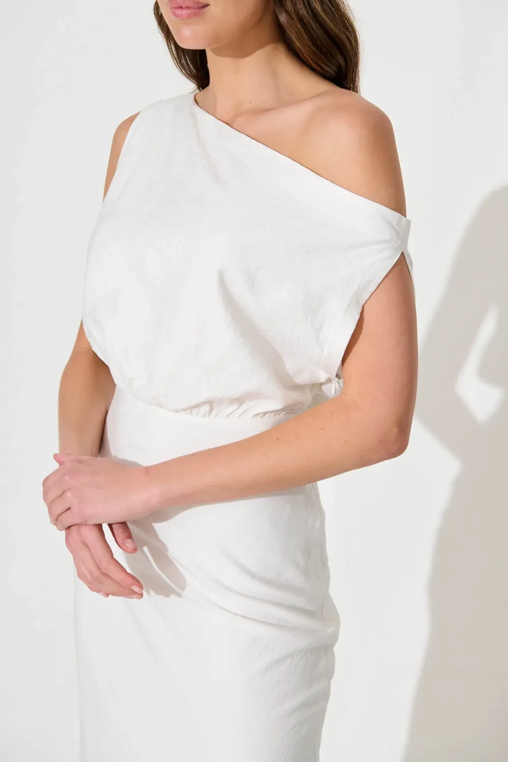 White One Shoulder Bodycon Midi Dress