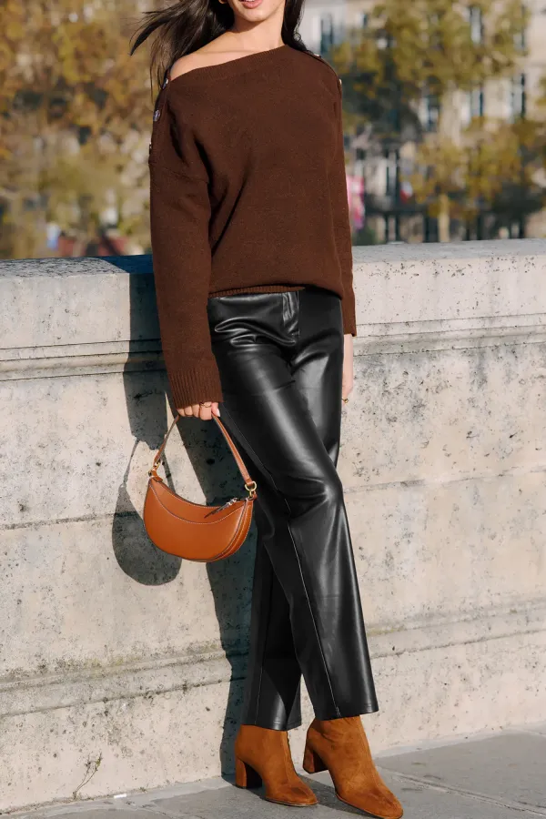 Black Tapered Leg Faux Leather Pants