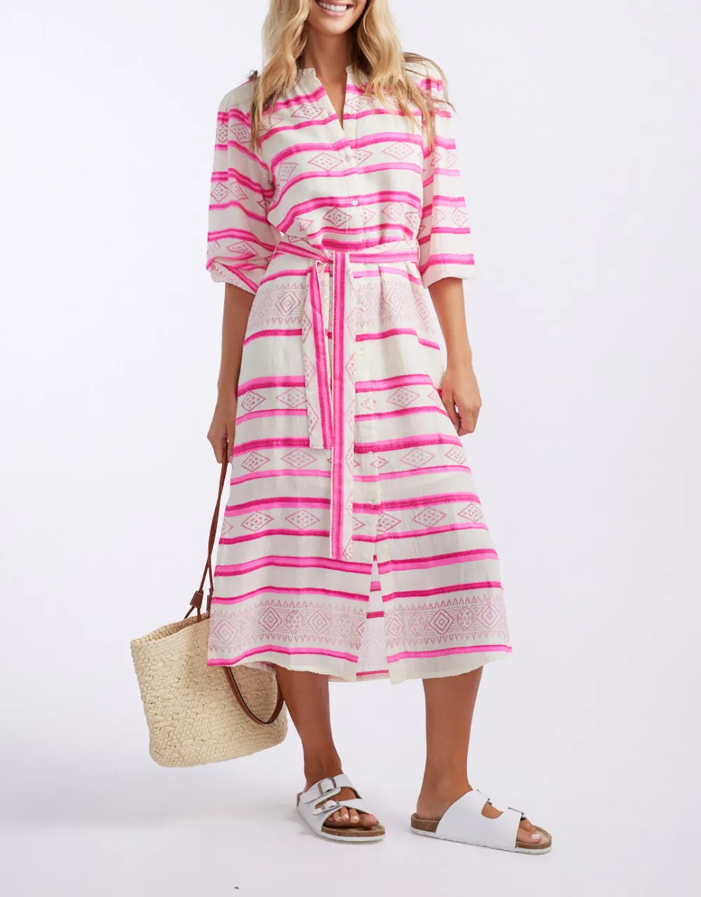 Palm Island Dress - Neon Pink Stripe