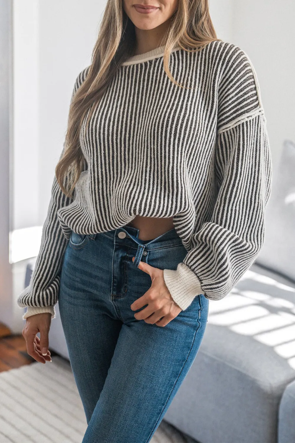 Black Striped Seam Detail Sweater