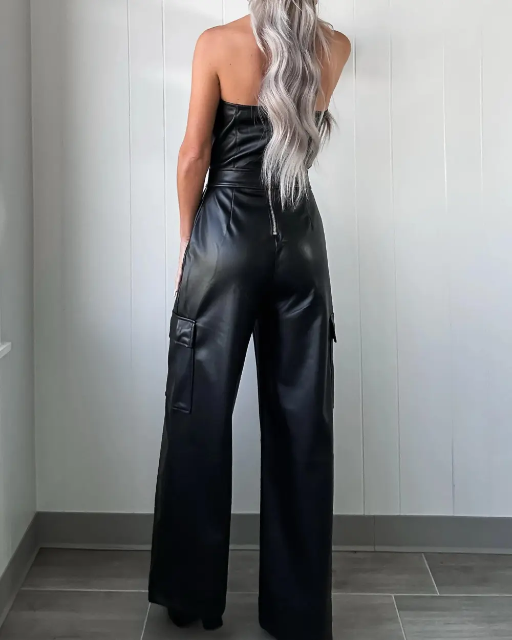 Midnight Edge Faux Leather Jumpsuit - Black