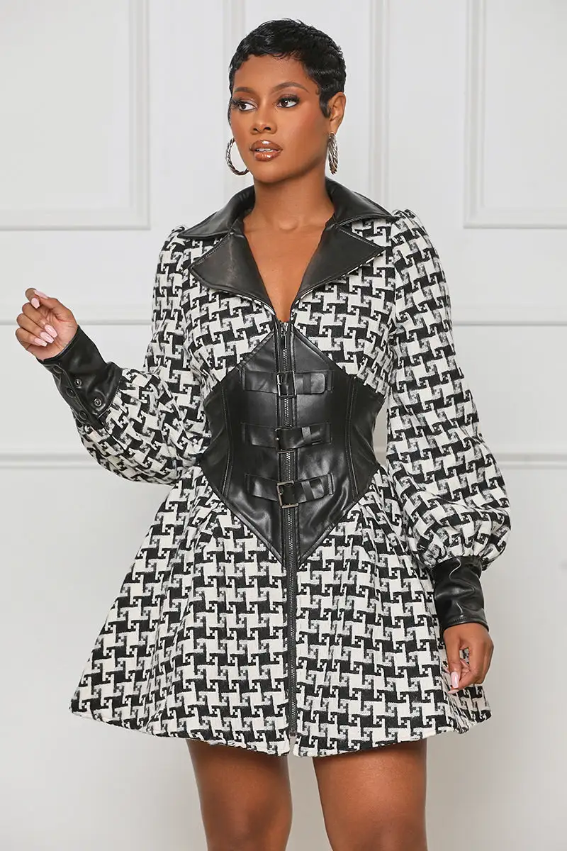 Cutting Edge Houndstooth Dress (Black Multi)- FINAL SALE