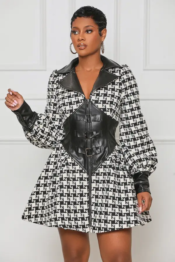 Cutting Edge Houndstooth Dress (Black Multi)- FINAL SALE