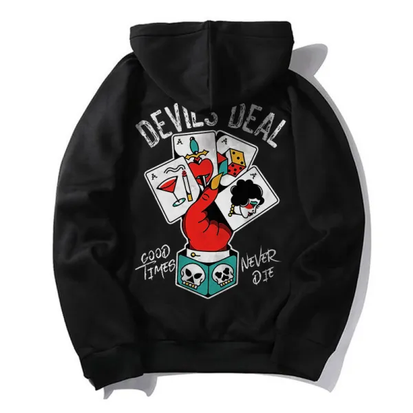 Devil閳ユ獨 Deal Poker Cards Print Streetwear Men閳ユ獨 Hoodie