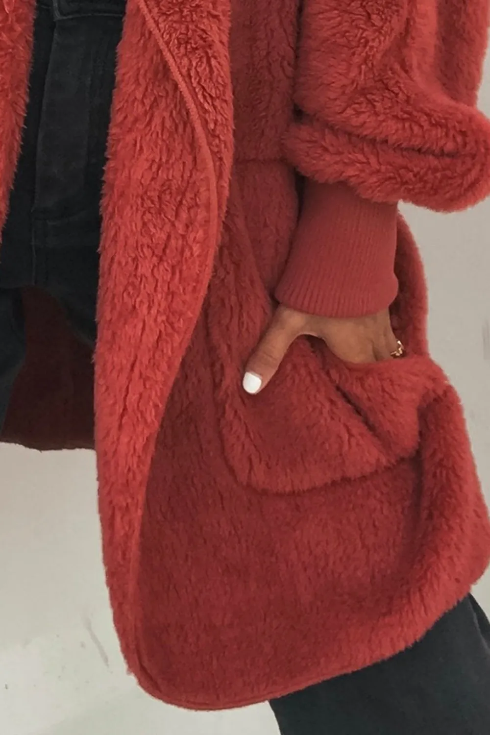 Teddy Fleece Hooded Cardigan - Red