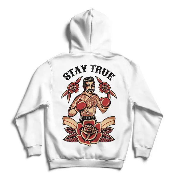 Stay True Boxer Floral Print Trendy Men閳ユ獨 White Hoodie