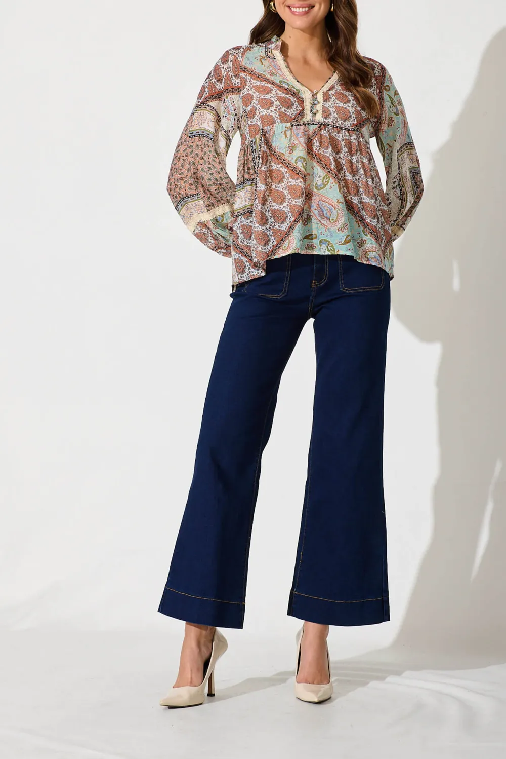 Navy Blue High Waisted Flared Jeans