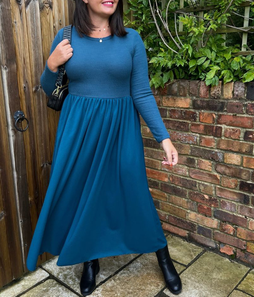 Teal Knitted Bodice Midi Dress