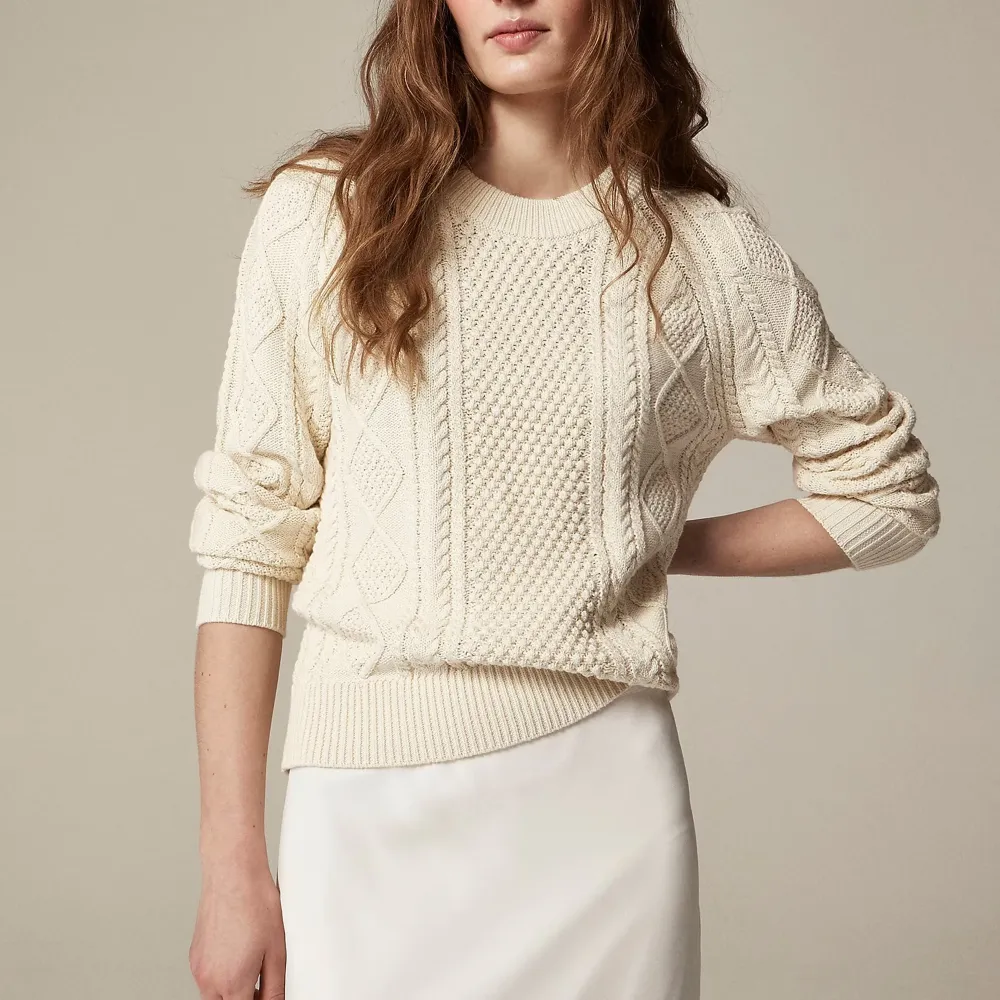 Cotton cable-knit crewneck sweater