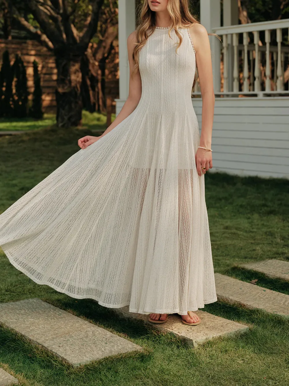 Textured Round Neck Sleeveless Dress