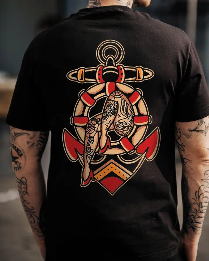 Vintage Anchor Tattooed Girl Printed Men's T-shirt