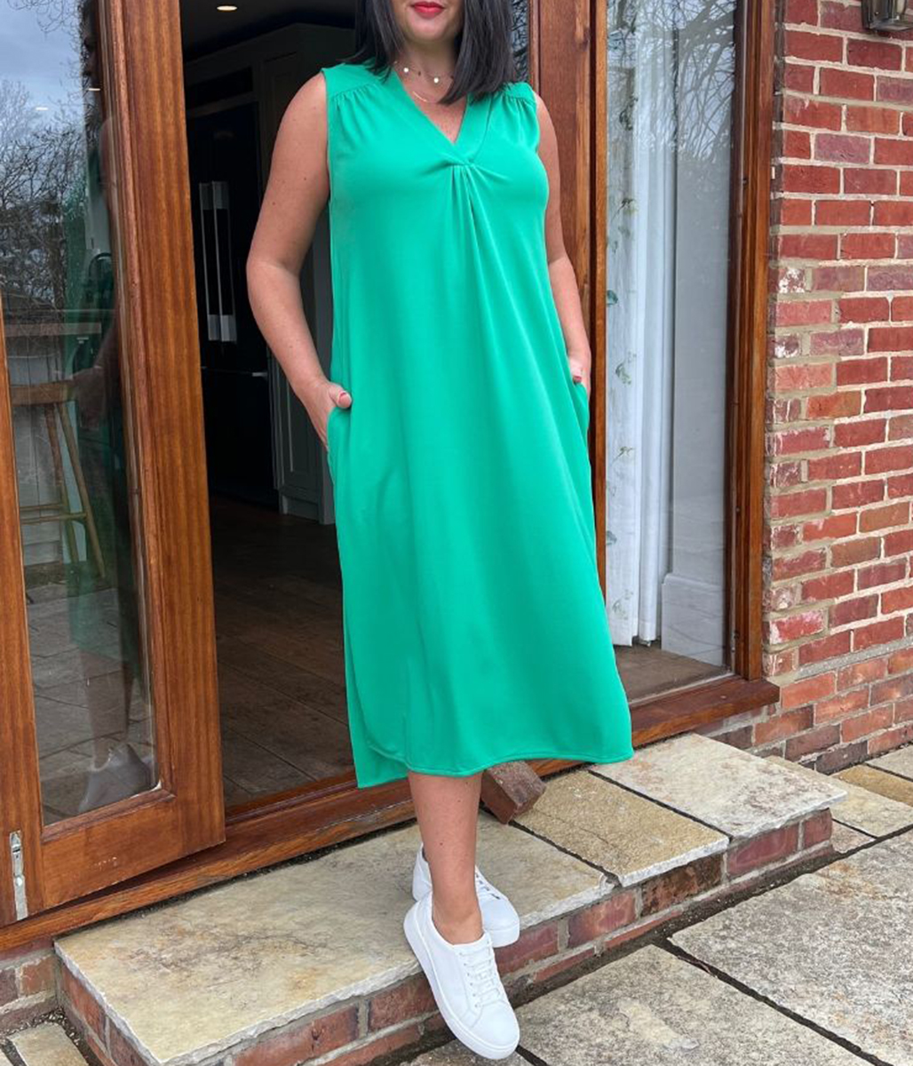 Green V Neck Shift Dress