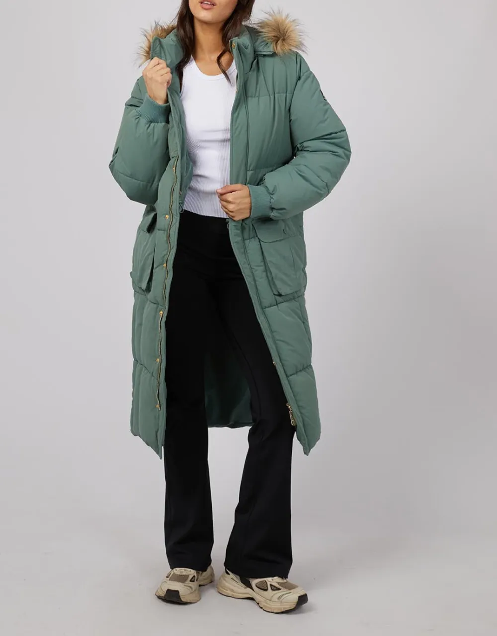 Active Fur Longline Puffer - Green