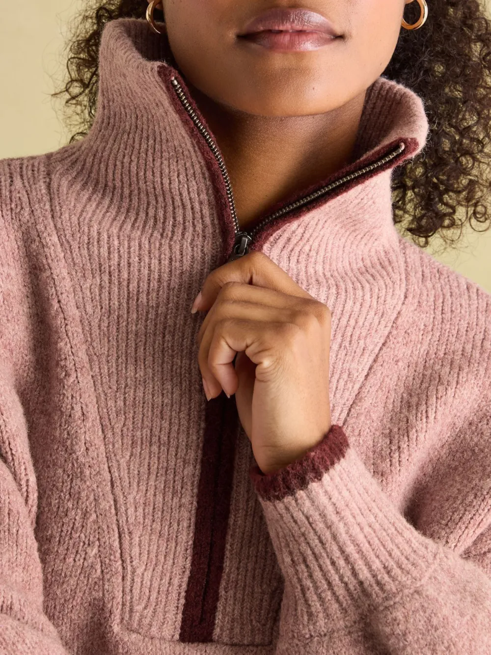 Elmore Pink Knitted Quarter Zip Jumper