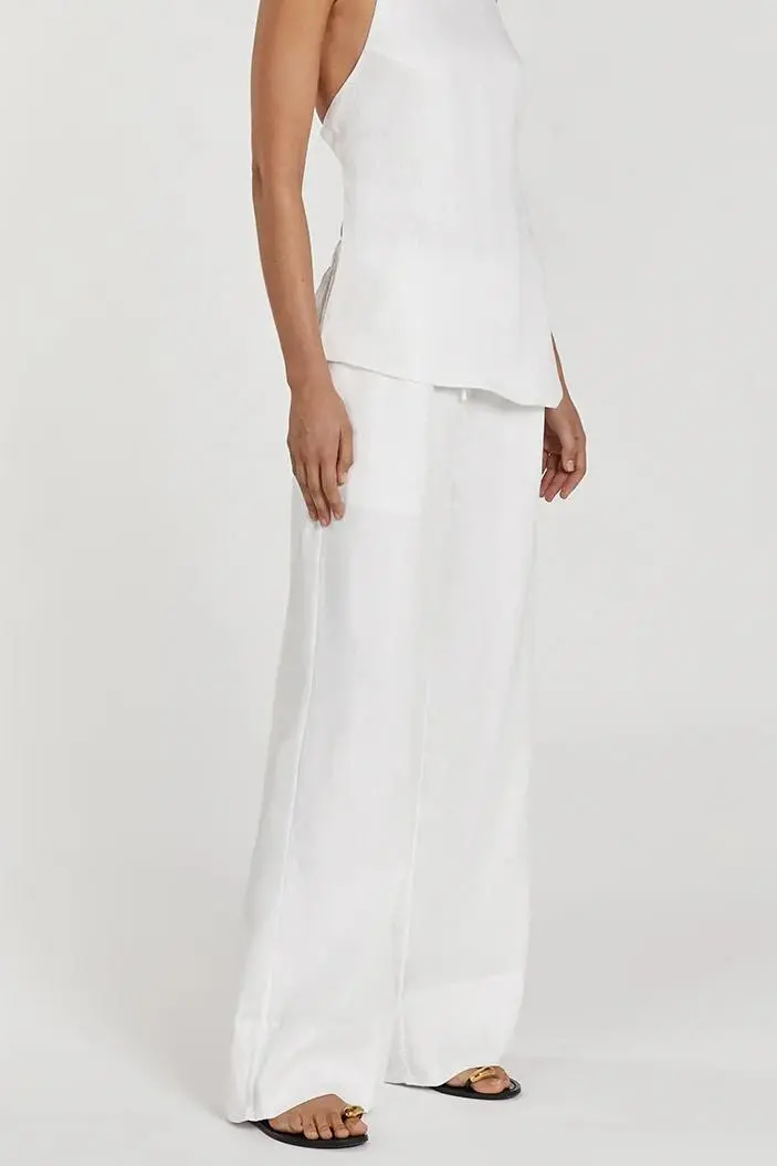 GINA WHITE LINEN ELASTIC WAIST PANT