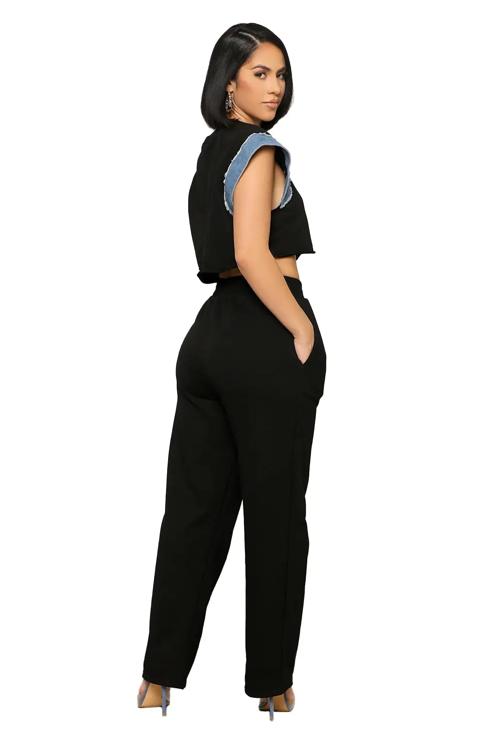 Denim Contrast Jogger Set