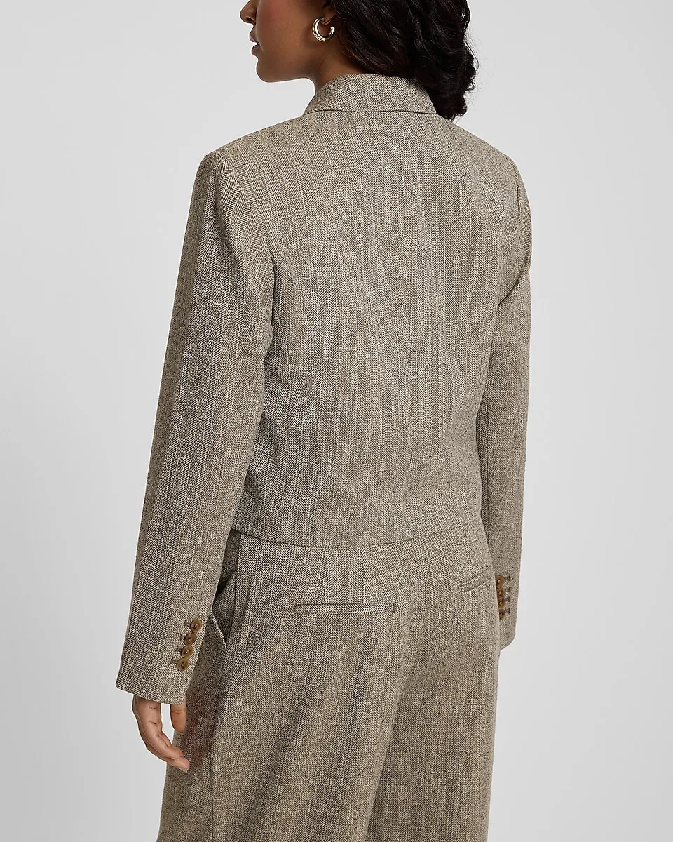 Textured Herringbone Patch Pocket Cropped Blazer + Textured Herringbone Pleated Trouser