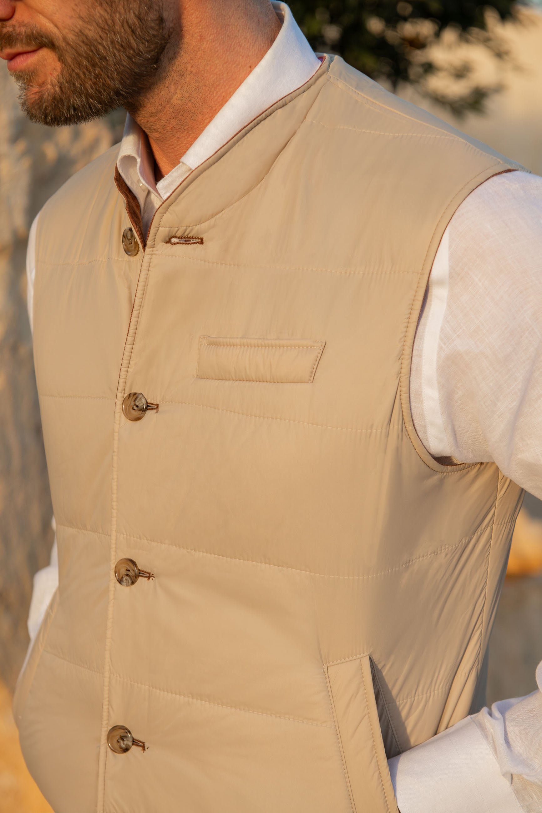 RUSTY AND BEIGE REVERSIBLE VEST IN LORO PIANA FABRIC