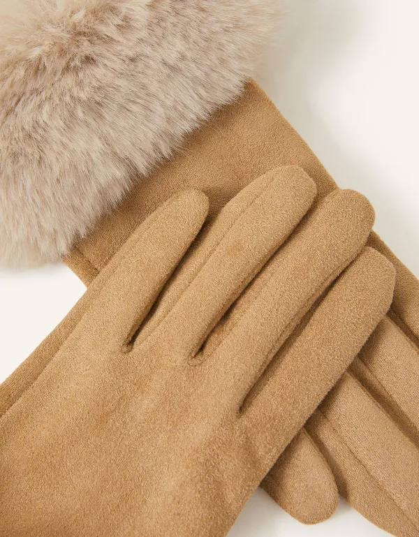 Suedette Faux Fur Cuff Gloves Natural