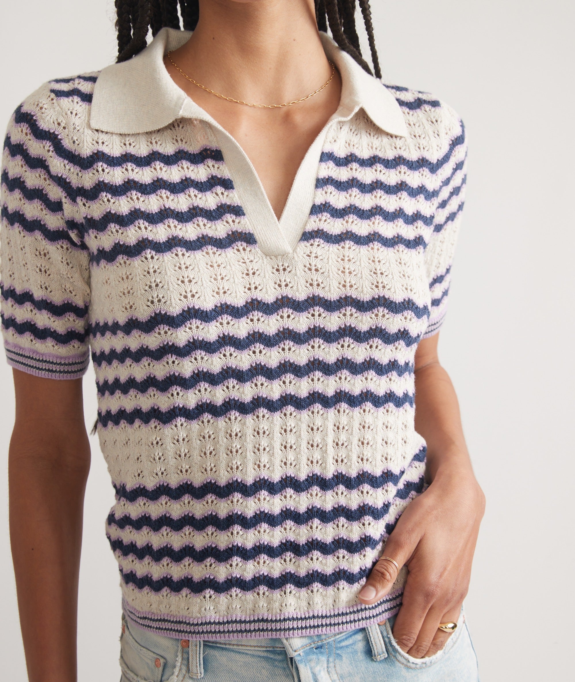 Blue Stripes Sweater Polo