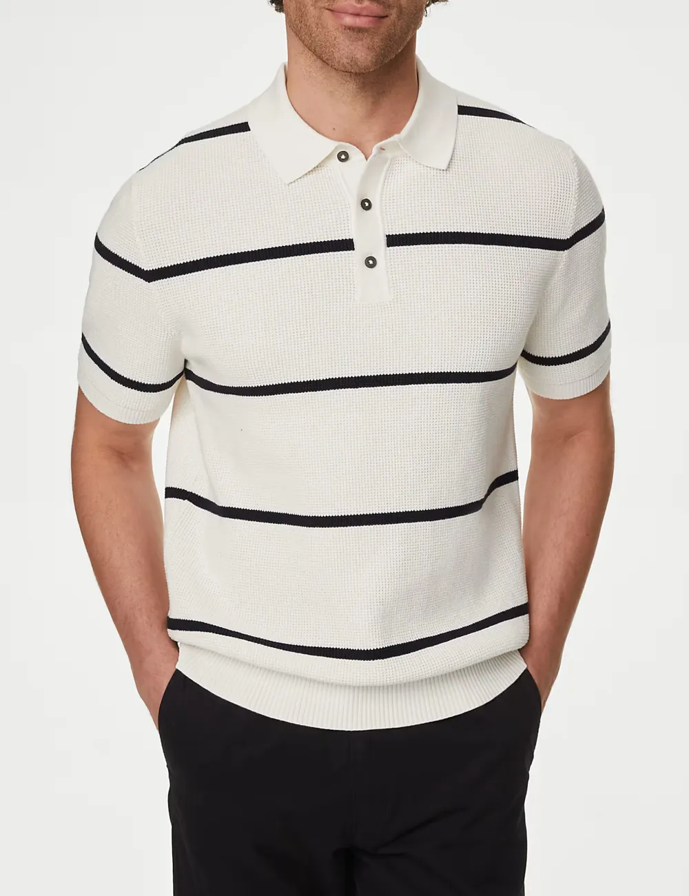 Cotton Rich Striped Knitted Polo Shirt