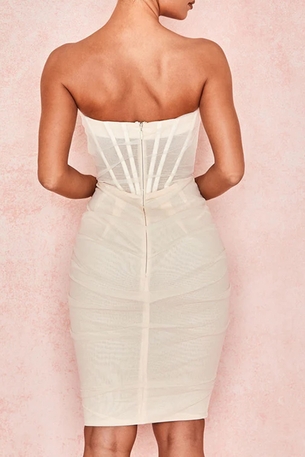 Chic Ruched Strapless Mini Corset Cocktail Party Dress - White