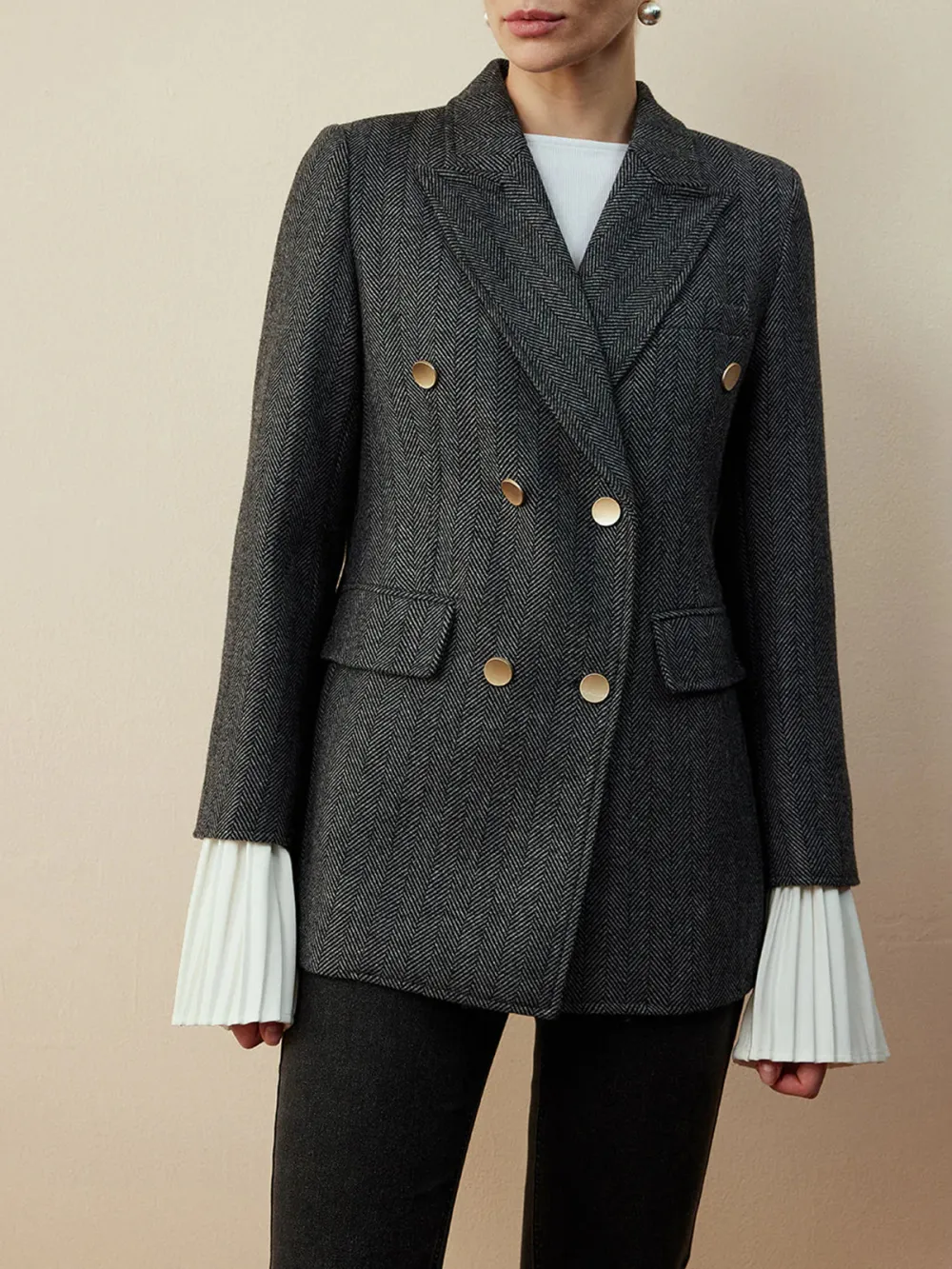Wool-Blend Metal Double-Breasted Blazer