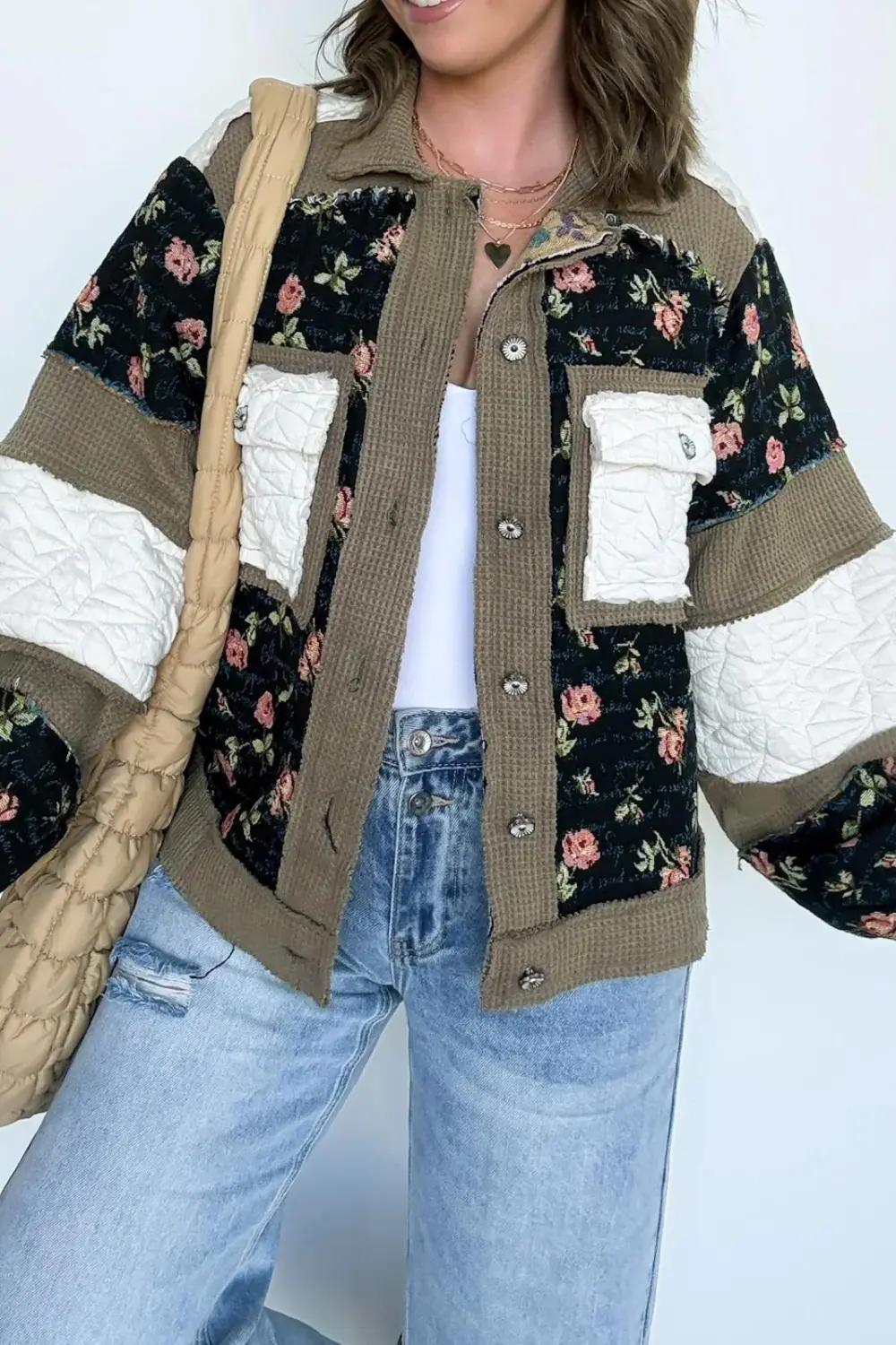 Raw Edge Colorblock Floral Hoodie