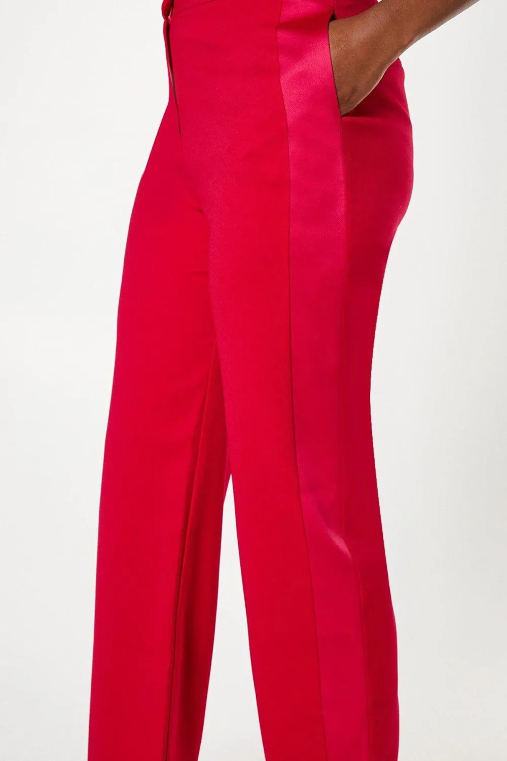 Satin Trim Slim Leg Tailored Trouser