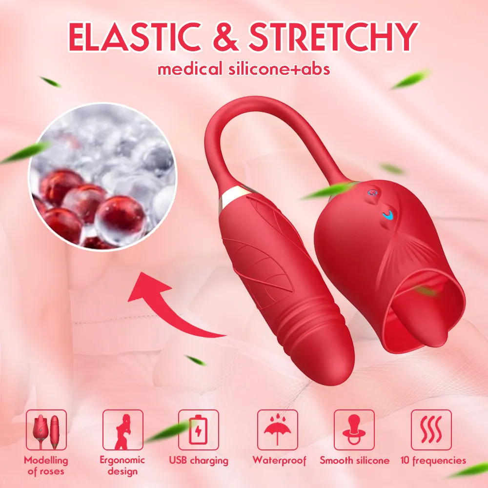 Rose Sucking Vibrator Oral Clit Licking Tongue G Spot Dildo Sex Toys For Women