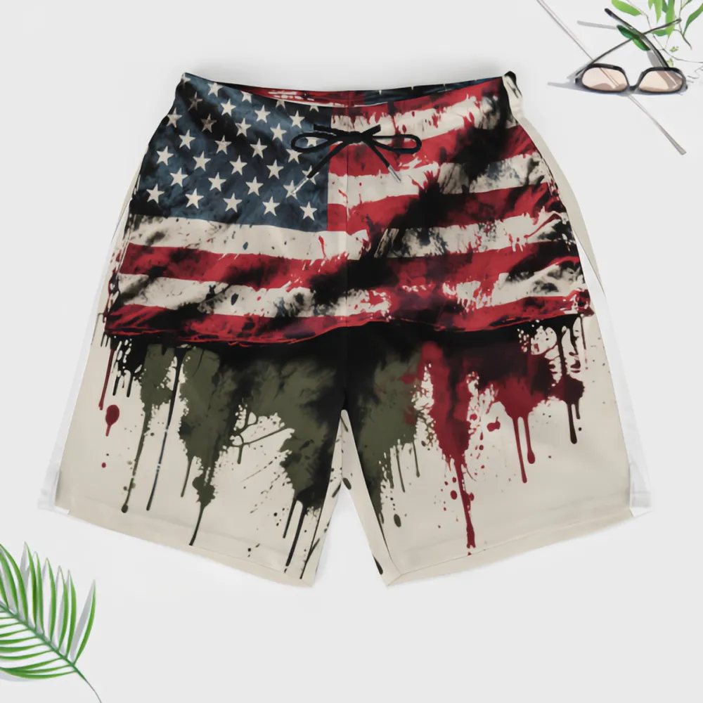 Fashionable Sports Beach Shorts With Splashed Ink Flag