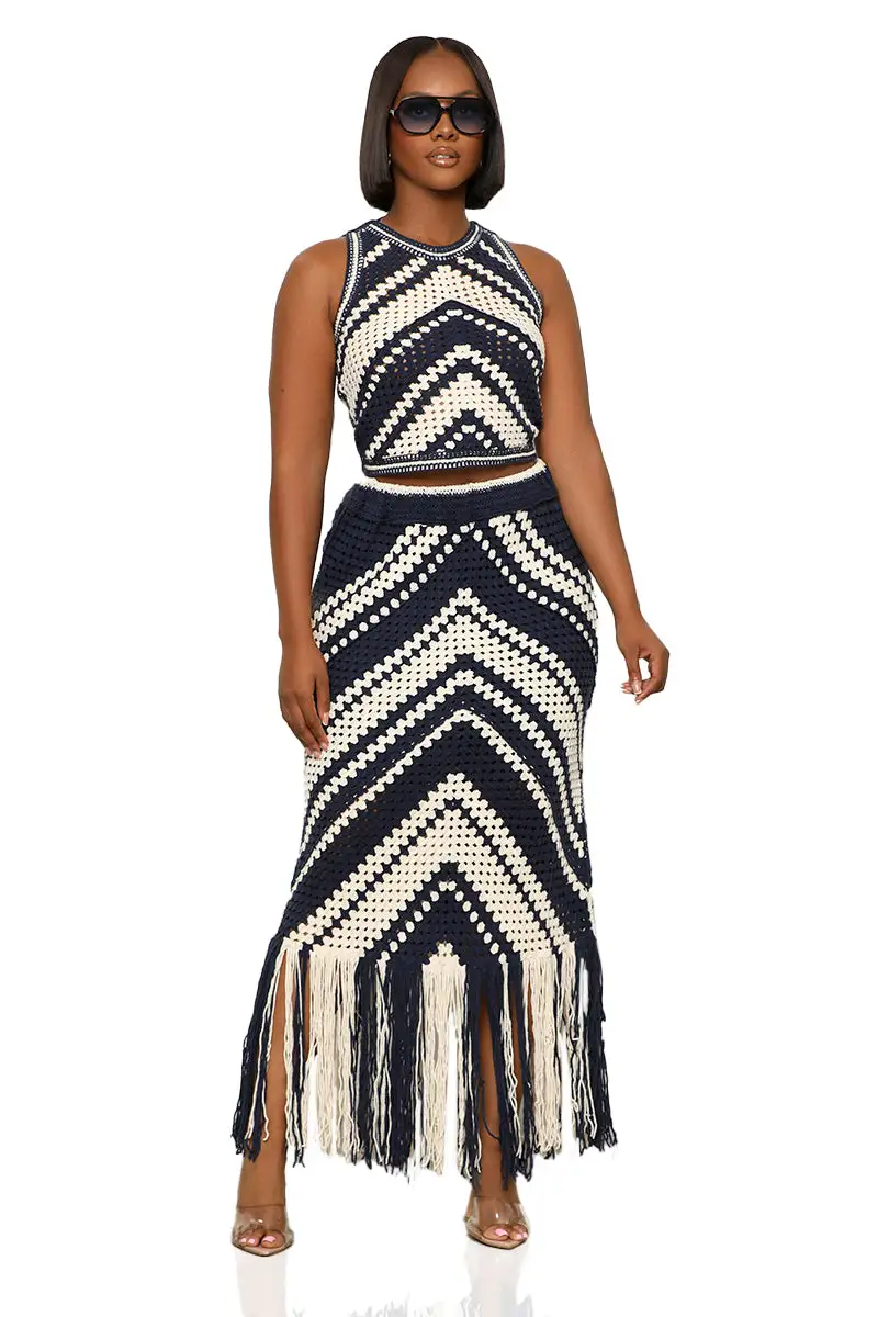 Yacht Day Skirt Set (Navy & Cream)