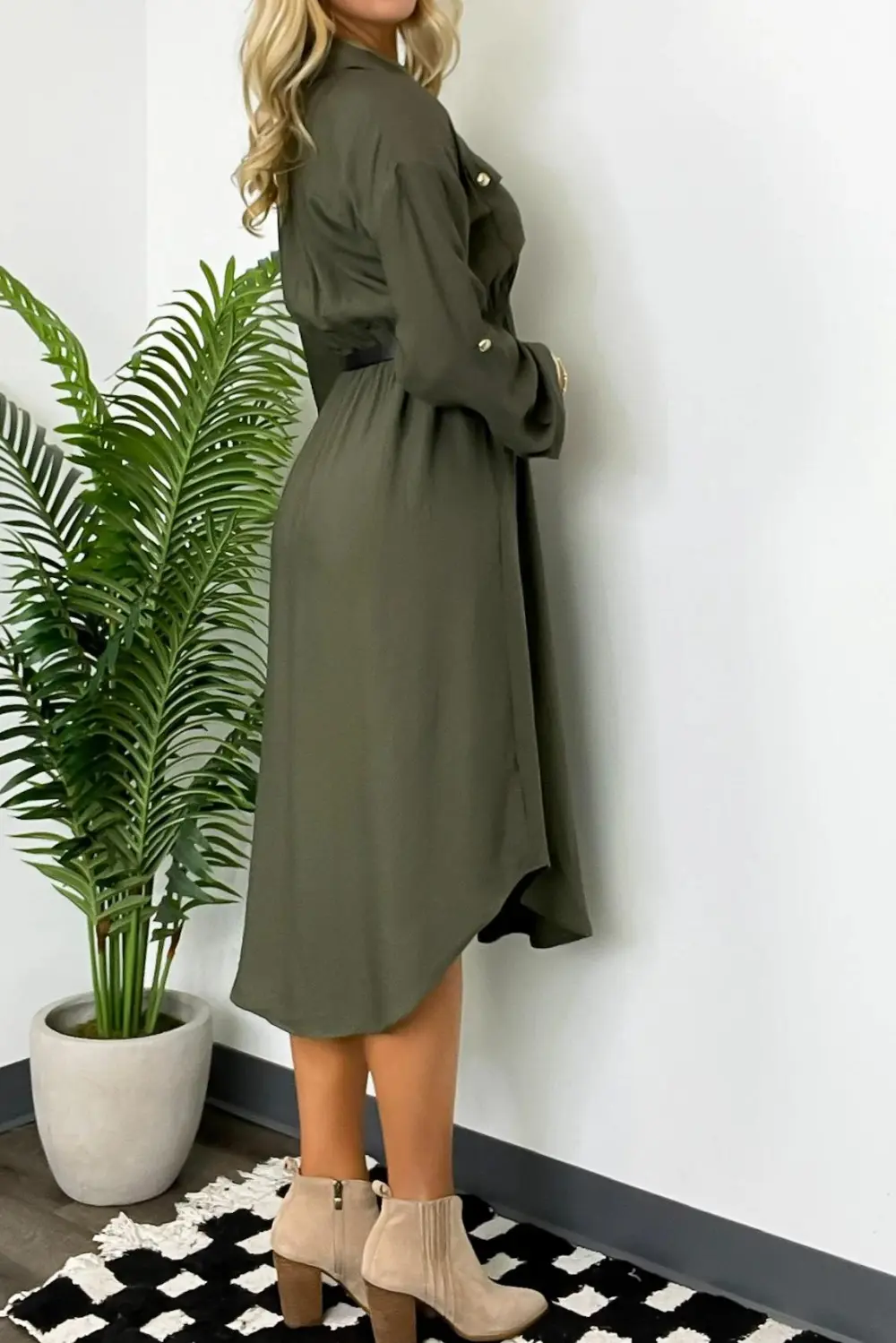 Adeline Button Down Belted Midi Dress