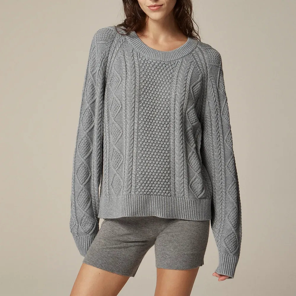 Cotton cable-knit crewneck sweater