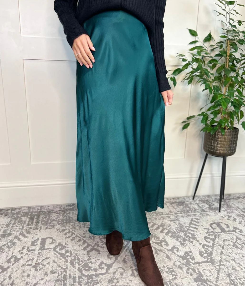 Green Satin Slip Skirt