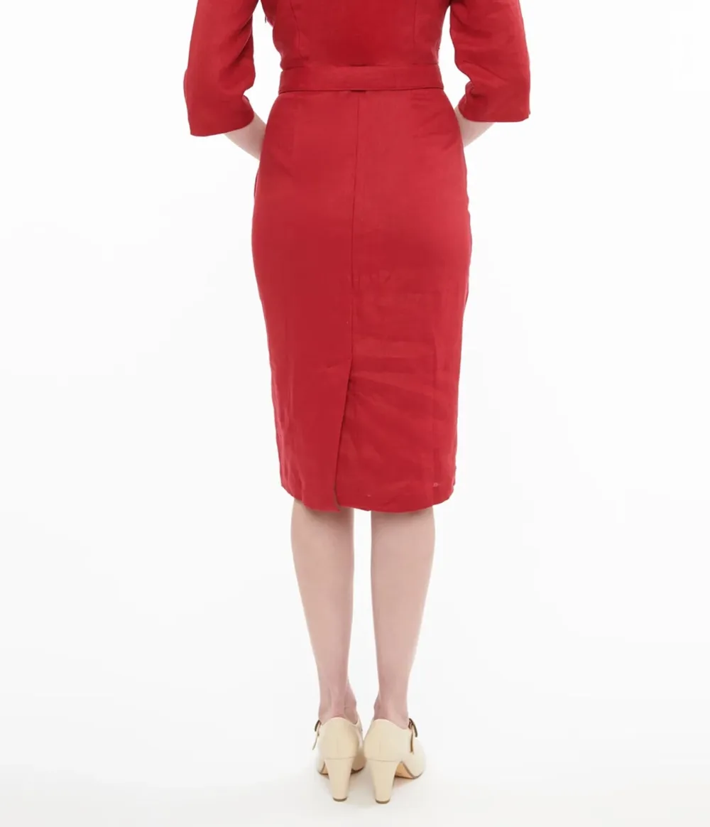 1950s Red Belted Wiggle Dress