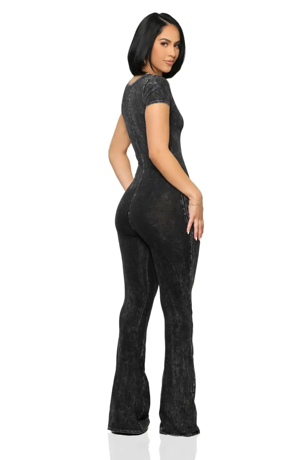 V-Neck Jumpsuit (Black Acid Wash)